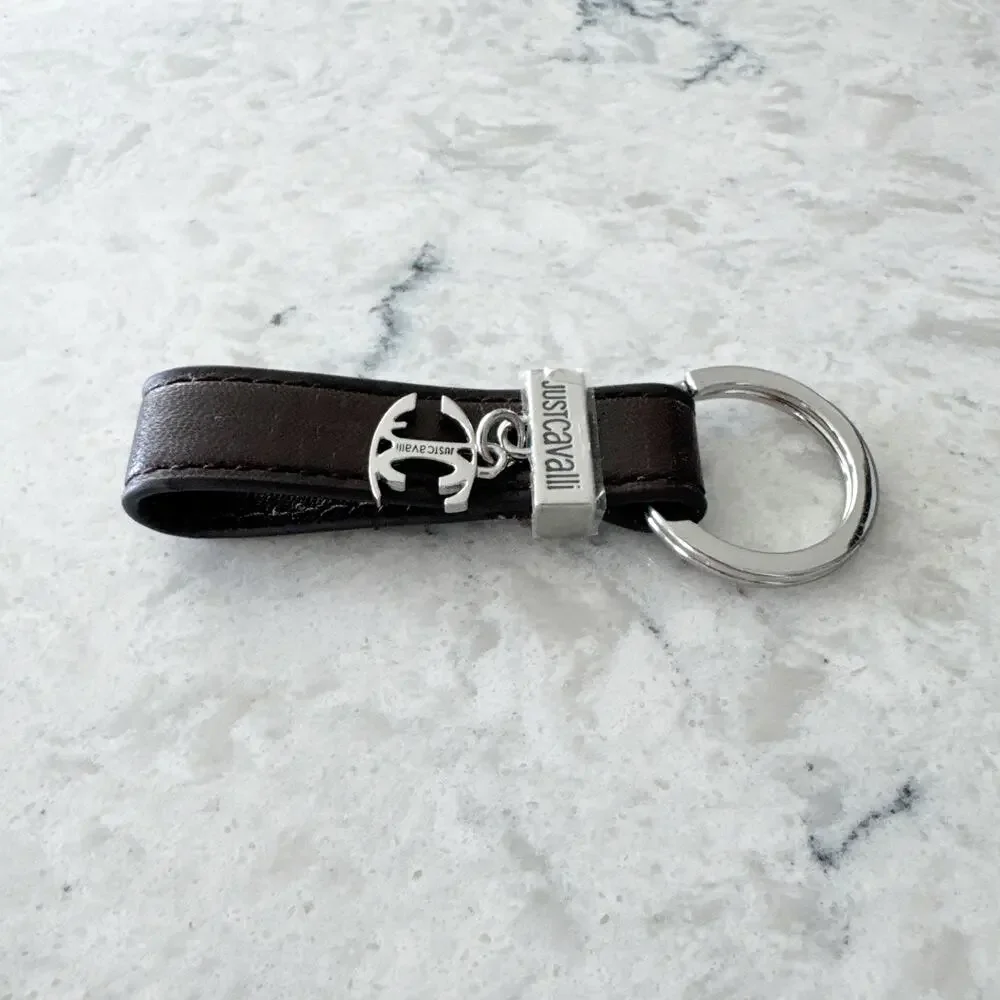 Just Cavalli‎ Leather Keychain Unisex One Size Brown Logo Anchor Charm